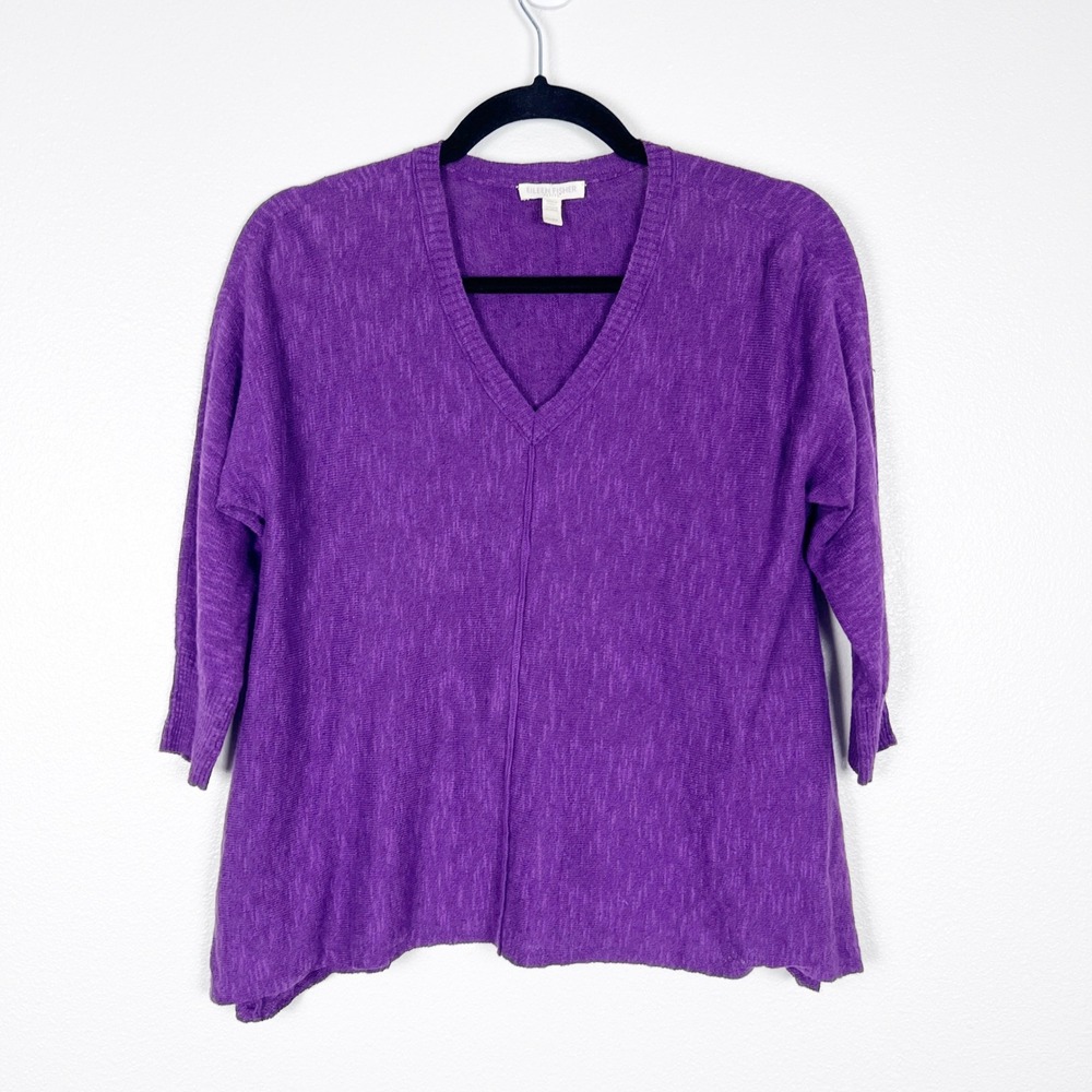 Eileen Fisher Women's Linen Blend 3/4 Sleeve Top purple Sz PS